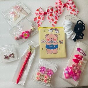 Cute Bear Print Yellow Pouch with Accessories